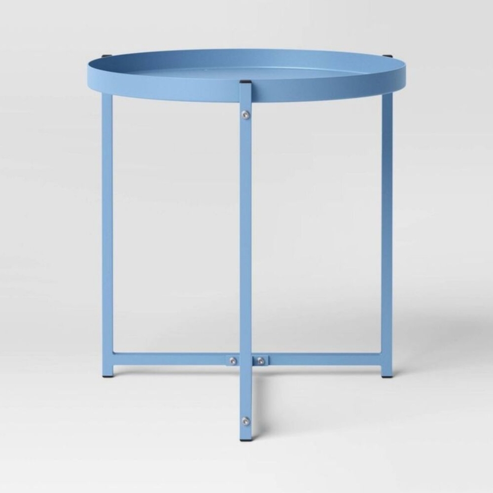 Room Essentials NWT Tray Top Outdoor Metal Accent Table In Blue 18"H
